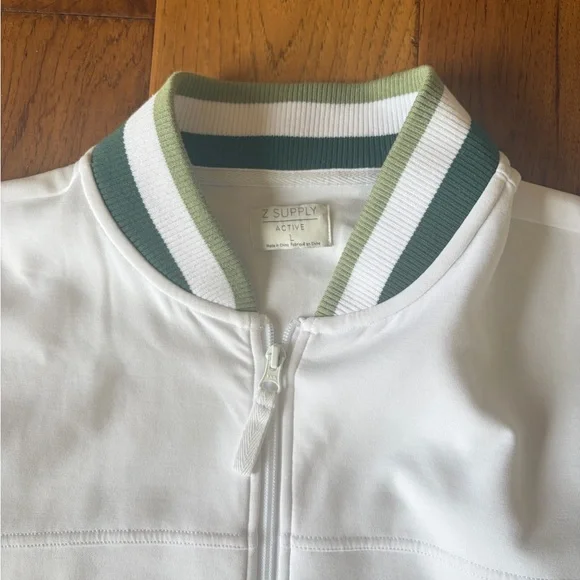 ZSupply White Bomber Jacket with Green Trim - Picture 6 of 6